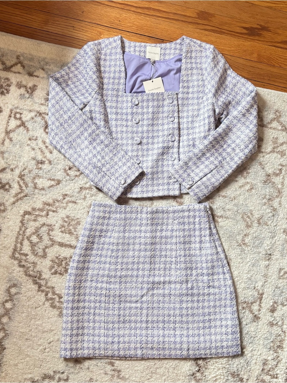 Favorite Daughter NWT Two Piece Set Blazer Mini Skirt Lilac Gingham Print - Picture 4 of 12